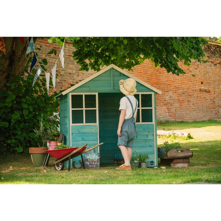 Garden Hut Wooden Playhouse in Teal