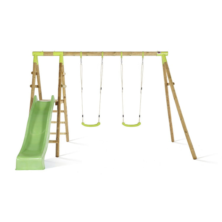 Wooden Swing Set with Double Swing and Slide