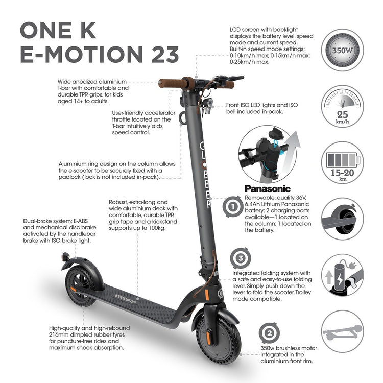 Globber ONE K E-MOTION 23 Electric Scooter - Titanium / Brown