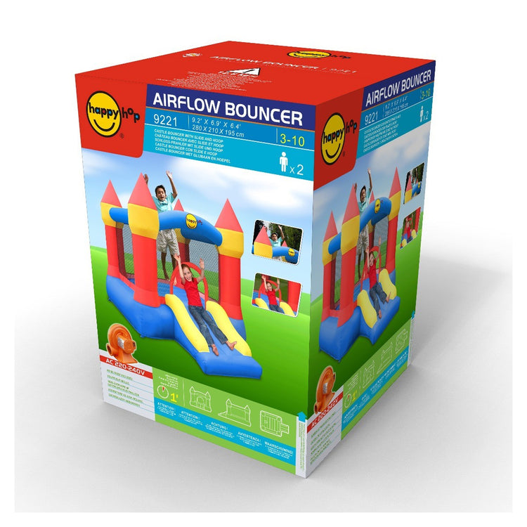 Happy Hop Castle Inflatable Bouncer with Slide and Hoop