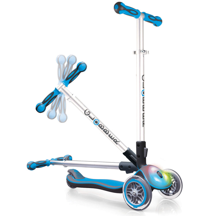 Globber Elite With Front Lights - Sky Blue - folding