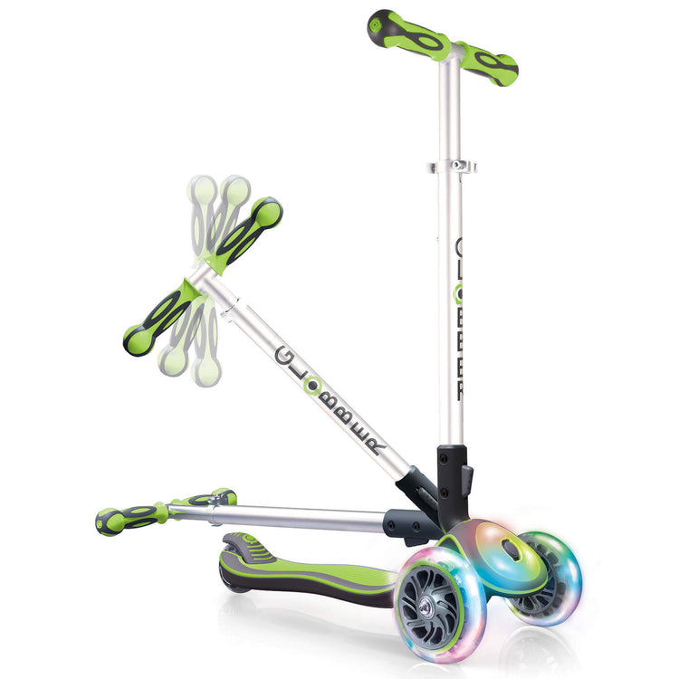 Globber Elite Lights Wheels and Front Lights - Green - folding