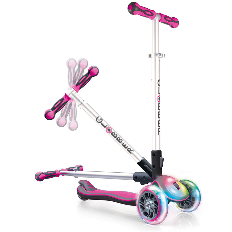 Globber Elite Lights Wheels and Front Lights - Pink - folding