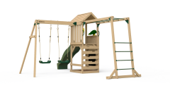 Wooden Lookout Tower Climbing Frame, Slide and Monkey Bars (Forest Green Edition)